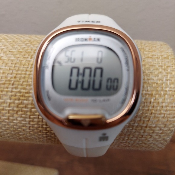 Timex Ironman Watch Women White Rose Gold Tone Digital 10Lap New Battery - Picture 12 of 15